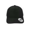 A black snapback cap with a structured front panel and a curved brim. It features a logo on the side.