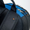 A black and blue Motion Backpack with a zippered compartment and a small logo on the side.