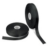 Two rolls of 25mm personalised ribbon in black, one partially unspooled, featuring a logo on the spool.
