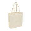 A heavy duty canvas tote bag in natural beige with a gusset for extra space and sturdy handles.