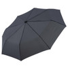 A compact umbrella in a dark grey colour with a sleek design and a logo on the surface.