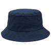A navy bucket hat with a wide brim and a small logo on the side.