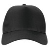 A black polycotton cap featuring a structured design and an adjustable strap at the back.