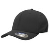 A black cap featuring a curved brim and an adjustable strap at the back, includes a logo label.