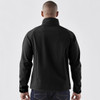A black men's ultra-light shell jacket featuring a high collar and raglan sleeves, accompanied by a logo on the back.