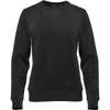 A black women's crew pullover with long sleeves and a classic neckline. It features a brand logo.