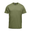Men's short sleeve tee in olive green, featuring a simple design and a logo on the label.
