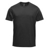 A black short sleeve tee with a round neckline and a small logo on the label.