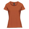 An orange Women's Equinox short sleeve tee with a rounded neckline and a fitted style. Features a branding logo.