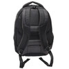 A black laptop backpack featuring padded straps and mesh panels for comfort, with a logo present.