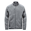 A men's full zip fleece jacket in grey with two side pockets and a chest pocket. Includes branding on the garment.