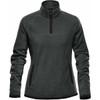 A women's dark green fleece jumper featuring a 1/4 zip and side pockets, with a logo on the front.