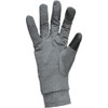 A grey touch screen glove with textured fingertips for grip. Features a logo on the wrist area.