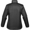 A black women's thermal jacket featuring a high collar and elastic cuffs. The jacket has a logo on the back.