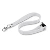 A white silicone lanyard with a clip and an adjustable buckle, featuring a simple design.