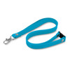 A turquoise silicone lanyard featuring a metal clip and a fastening mechanism. It has a smooth, flexible design.