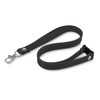 A black silicone lanyard with a clip and fastener, featuring a simple and durable design.