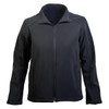 A black softshell women's jacket with a zip front and a collar, featuring a logo on the chest.