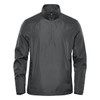 A dark green men's 1/4 zip anorak jacket designed for rain protection, featuring a branded logo.