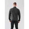 A men's full zip jacket in grey, featuring a high collar and long sleeves, viewed from the back.
