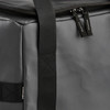A grey cooler bag featuring a zippered closure, durable straps, and a branding label.