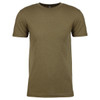 A short-sleeved crew neck t-shirt in olive green, featuring a subtle logo on the chest.