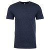 A navy blue men's crew neck t-shirt made from CVC fabric, featuring short sleeves and a simple design.