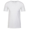 A plain white short-sleeve crew neck t-shirt with a logo on the side.