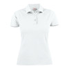 A light grey women's cotton polo shirt with a collared neckline and three buttons, featuring a logo.