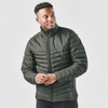 Men's Montserrat Thermal Jacket in dark green, featuring a zip-up front, quilted design, and a logo on the chest.