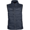 A navy blue men's thermal vest with a zip front and multiple pockets. It features a logo on the chest.