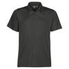 A dark green men's polo shirt featuring a classic collar and three-button placket, with a logo on the upper part.