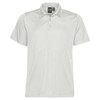 A light grey polo shirt with a collar and a logo on the chest. Suitable for casual or semi-formal wear.