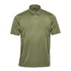 A green men's polo shirt with a collar, buttons, and a subtle logo on the chest.