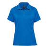 A women's polo shirt in vibrant blue, featuring a classic collar and a logo. Designed for sports and casual wear.