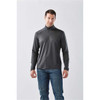 A men's long sleeve quarter zip shirt in dark grey, featuring a fitted design and a subtle logo.