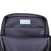A laptop bag in black with a geometric pattern and an interior pocket, featuring a logo.