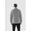 A grey unisex fleece shacket with a collar, featuring a simple design and buttons on the sleeves.
