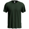 A dark green men's classic T-shirt with short sleeves and a round neckline, featuring a branded tag.