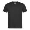 A black men's classic T-shirt with short sleeves and a round neckline, featuring a logo at the neck.