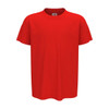 A red classic crew neck t-shirt for kids, featuring short sleeves and a woven label inside the neckline.