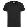 A black Men's Classic-T V-neck t-shirt featuring a short sleeve design. Includes a logo on the neckline.