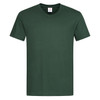 A green men's classic V-neck T-shirt with a plain design and a small logo on the label.