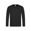 A black long sleeve T-shirt with a round neckline and a small logo on the tag.