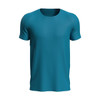 A teal men's active sports T-shirt featuring a round neckline and short sleeves. It includes a branding logo.