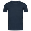A navy blue men's crew neck t-shirt featuring short sleeves and a standard fit. It includes a logo.