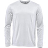A light grey long-sleeve t-shirt with a round neckline and a logo on the label.