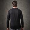 A long-sleeve black T-shirt displayed from the back, featuring a simple design and a fitted silhouette.