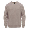 A men's crew neck sweater in a light taupe colour, featuring raglan sleeves and a logo on the neckline.