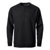 A black men's henley sweatshirt with a crew neck and button detail, featuring long raglan sleeves and a logo.